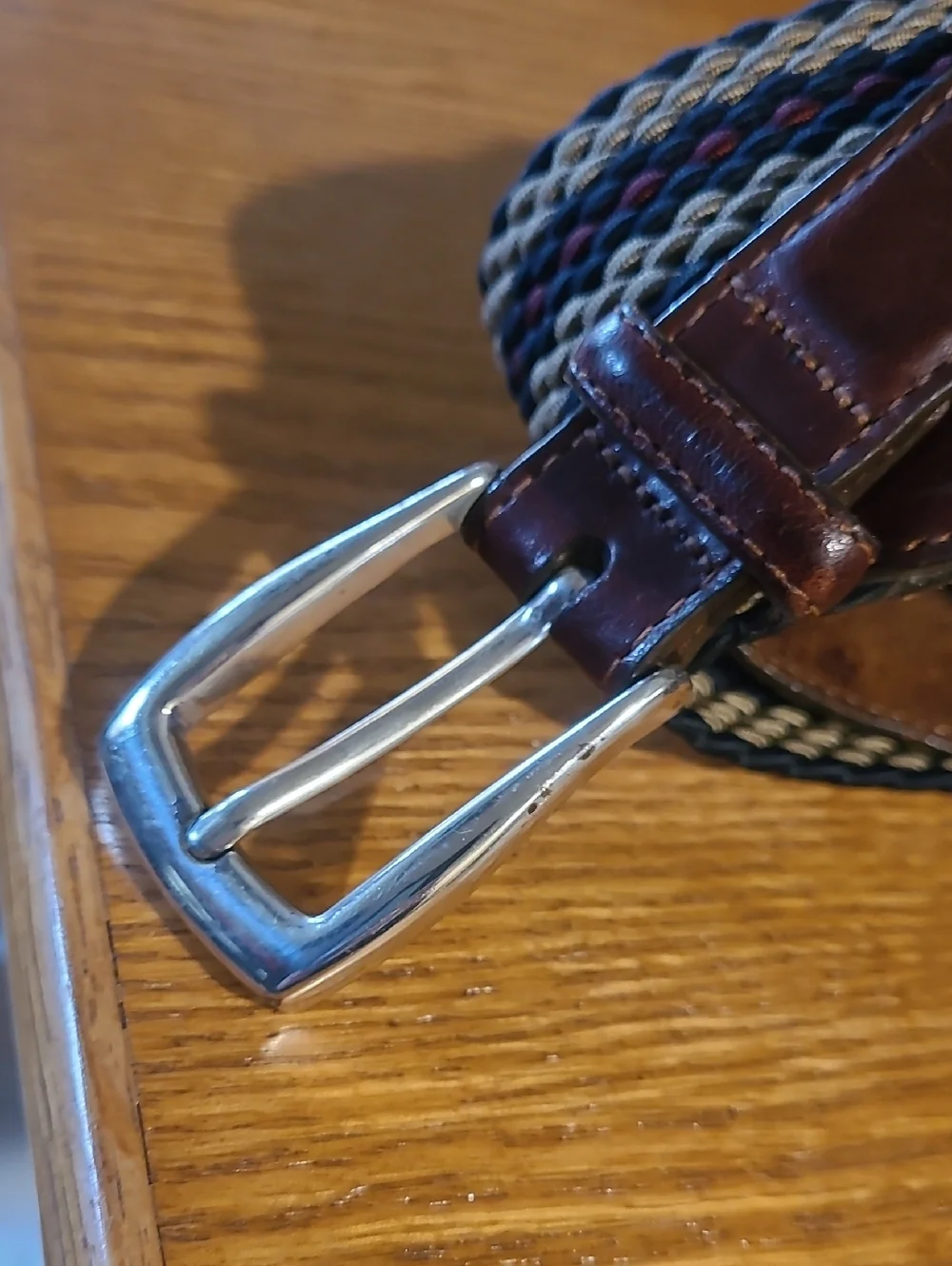 Vintage Brighton Brown Leather Braided Ecru Red Woven Belt, Sz 40